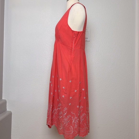 Made in France Scarlet Roos Women's Orange Embroidered Knee Length Sundress Sz 2 - Picture 4 of 9